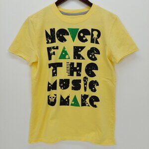 Epic Threads "Never Fake The Music U Make" Yellow Graphic Tee Size L 100% Cotton